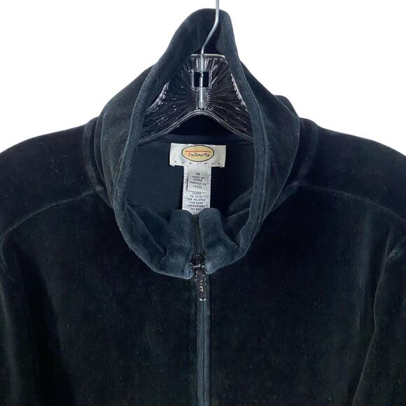 TALBOTS PETITES M Black Velour Velvet Full-Zip Workout Jacket Athleisure Lounge - Picture 2 of 12